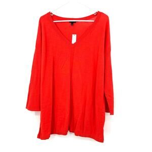 Talbots Size XL NWT V Neck Long Sleeve Pullover Sweater Top Red 100% Cotton‎
